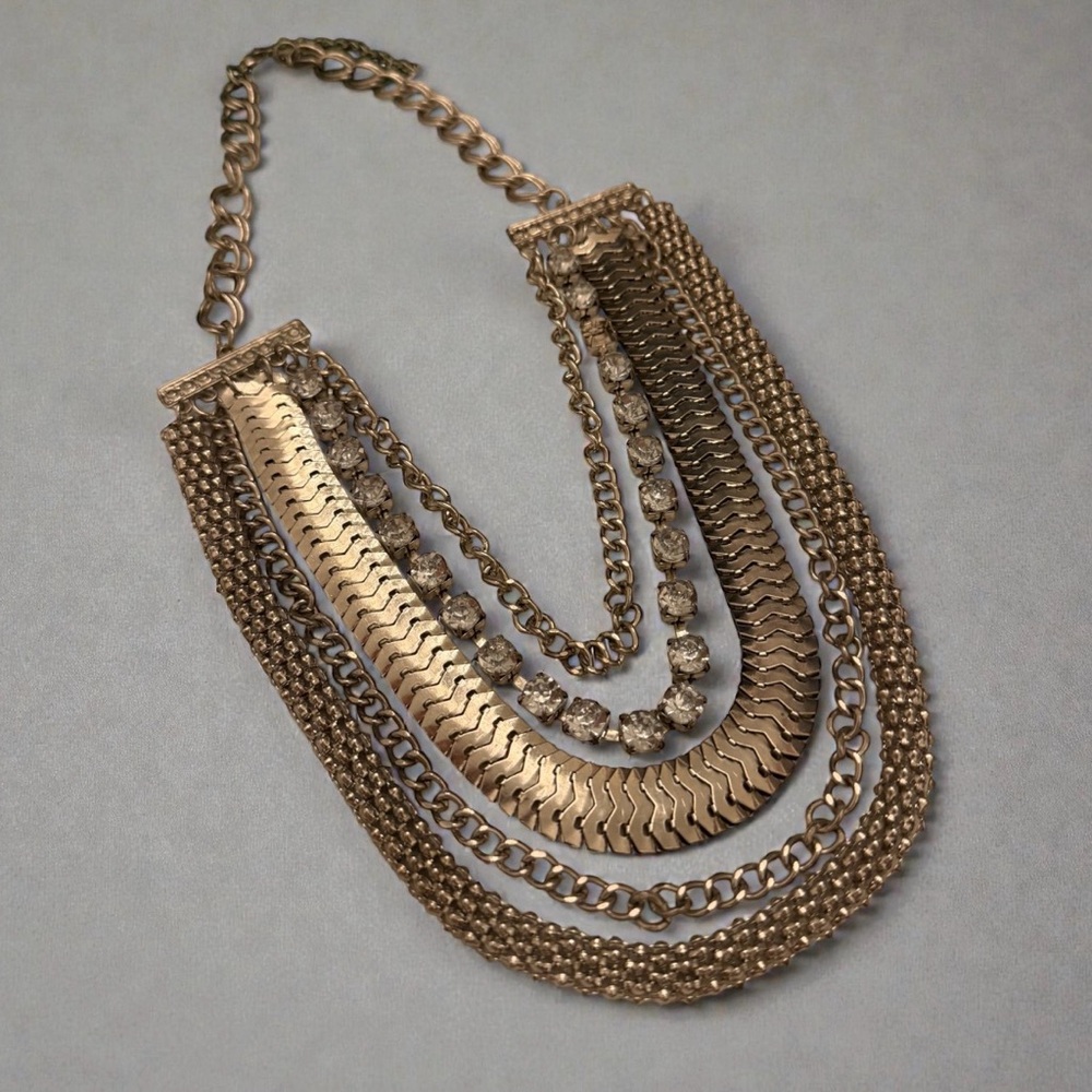 Vintage Dramatic Multilayer Chunky Silver Tone La… - image 5